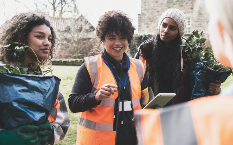 Group of people helping a community