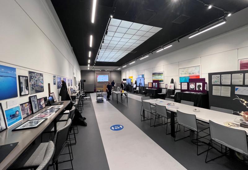 100 Stories Celebration Event - the gallery at Wrexham University with stories and artwork on display