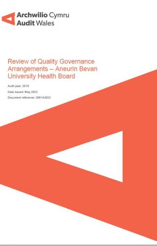 Aneurin Bevan University Health Board – Review of Quality Governance Arrangements: report cover and Wales Audit Office logo