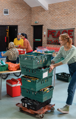 People working at a food bank.